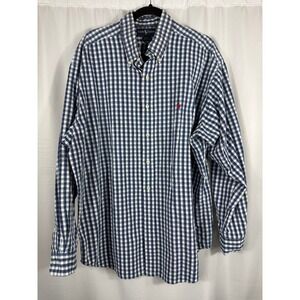 Ralph Lauren Blaire Mens XL Navy White Gingham Check Cotton Button Down Shirt